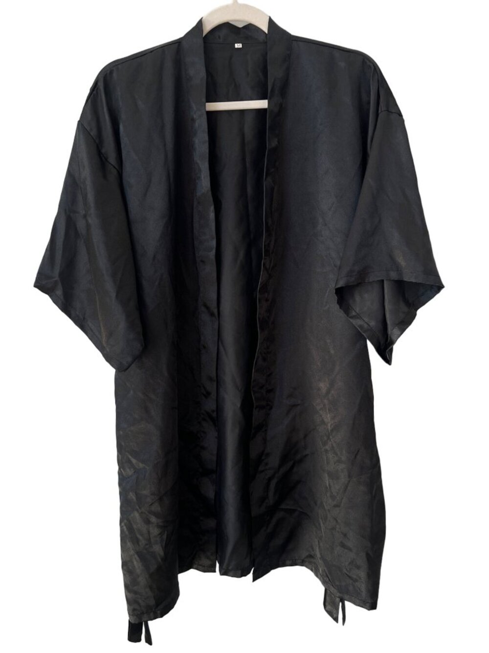 Satin Kimono Robe Luxe Medium Black Polyester Lounge Lightweight Comfy